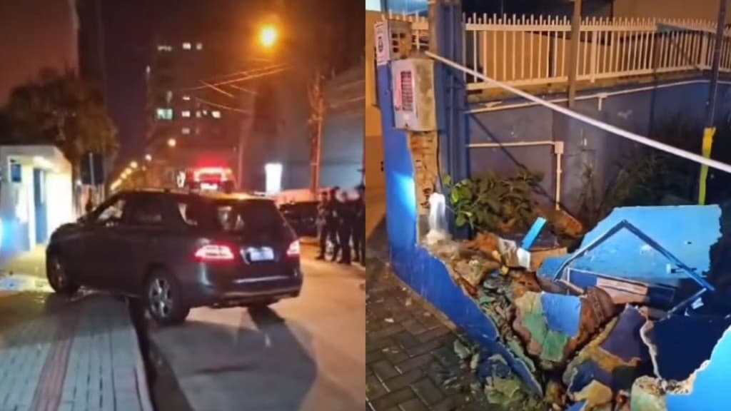 Casal bate carro em muro de escola durante perseguição em Itapema