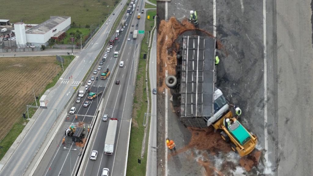 Acidente com caminhão na BR-101 provoca filas quilométricas em Tijucas