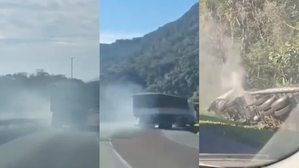 Motorista joga caminhão em área de mata após ficar sem freio e evita tragédia na BR-277