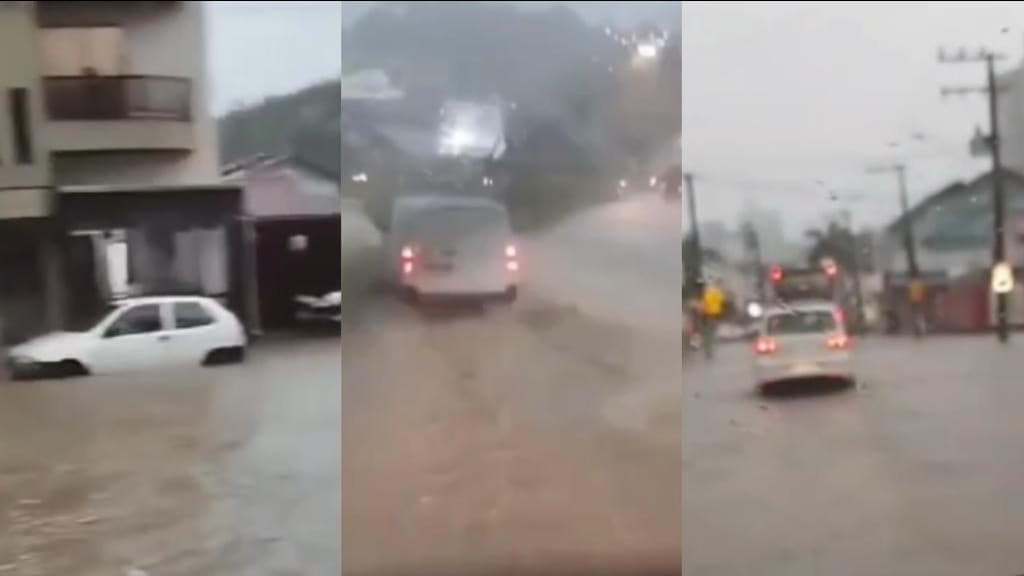 Após sensação térmica chegar a 43,1° chuva alaga ruas em Blumenau