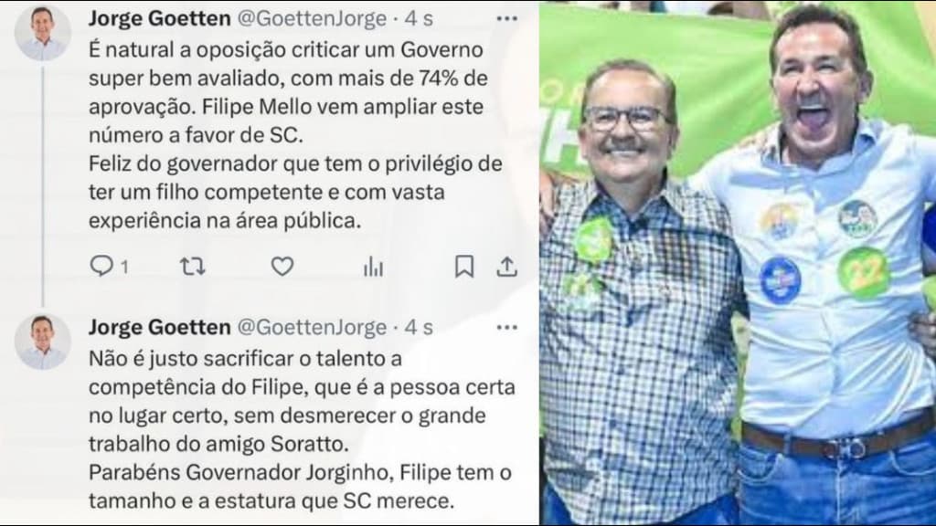 Goetten defende nomeação de caçula de Jorginho: “governo super bem avaliado”