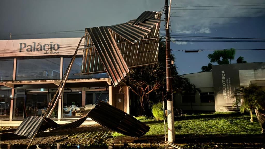 Árvore atinge carro em Tijucas e vendaval deixa rastro de destruição