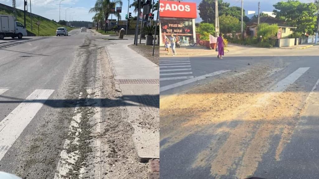 Restos de construção causam transtornos no trânsito em Tijucas