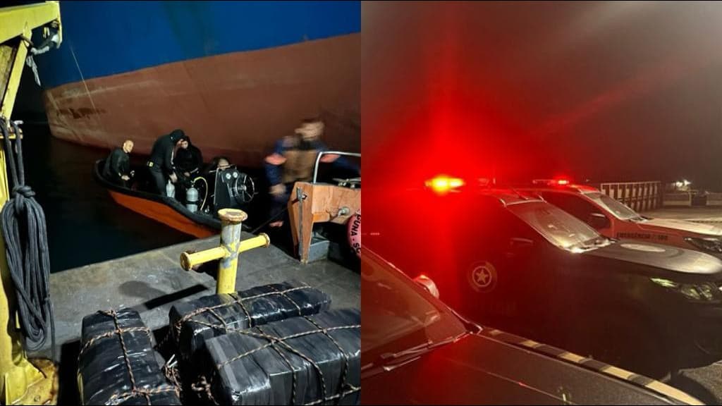 PF e PM encontram cocaína em casco de navio no porto de Imbituba