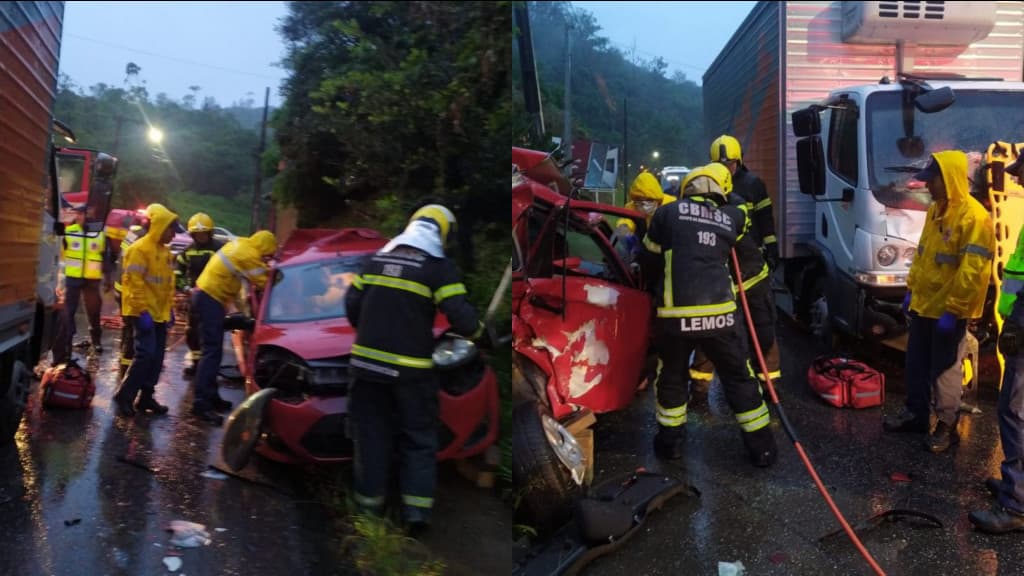 Motorista fica gravemente ferido ao colidir com caminhão em Brusque