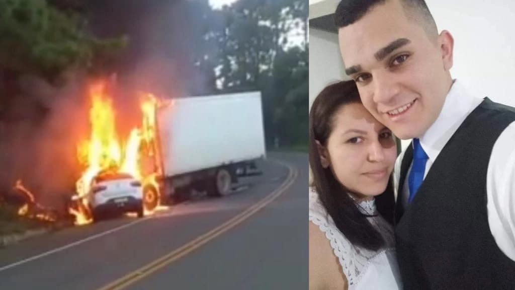 Casal morre carbonizado após colisão frontal entre carro e caminhão na  SC 135
