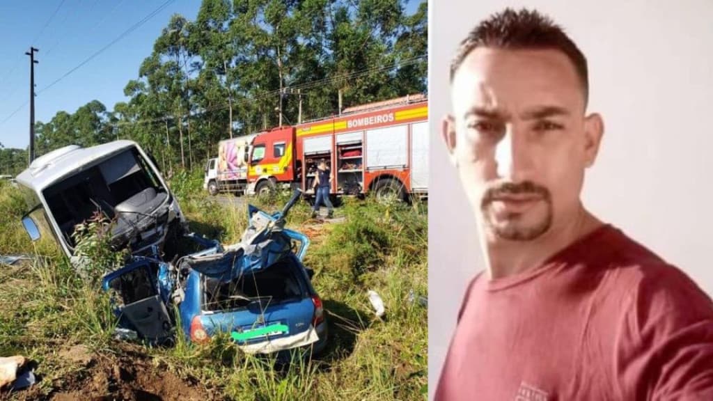 Motorista morre em colisão frontal entre carro e ônibus universitário em SC