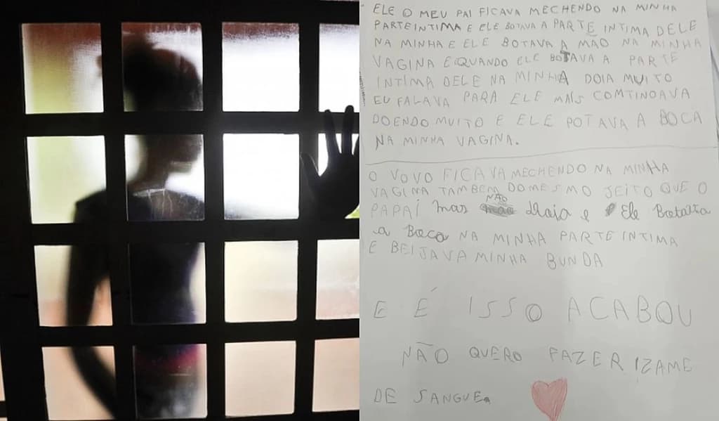 Criança de 9 anos escreve carta relatando ter sido estuprada pelo pai e avô