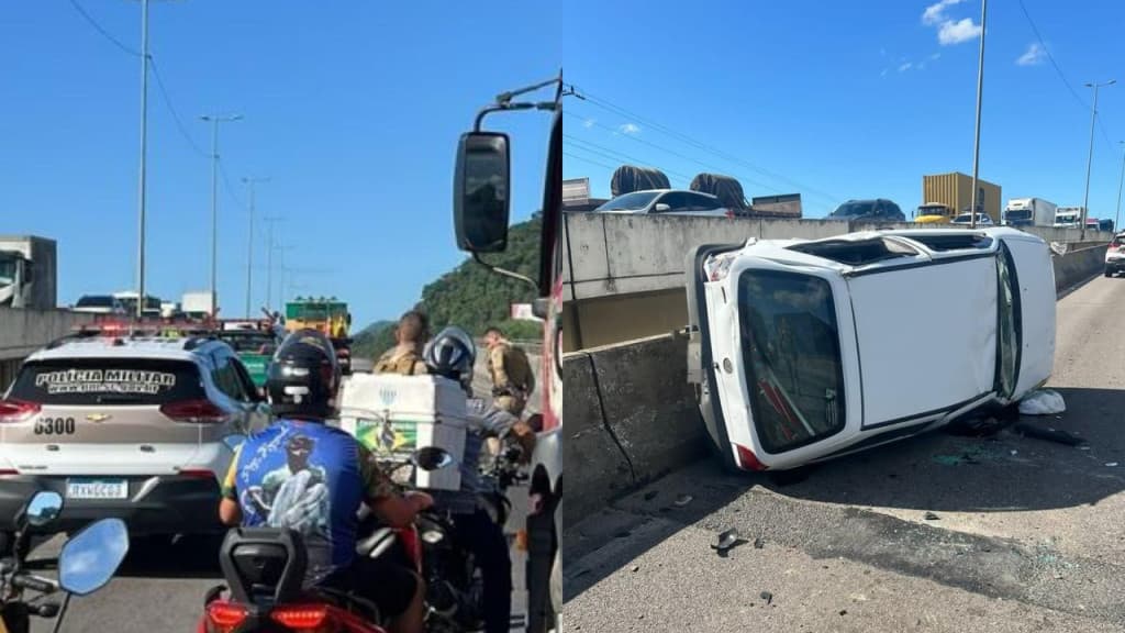 Criminoso de “saidinha” capota carro roubado durante perseguição na BR 101