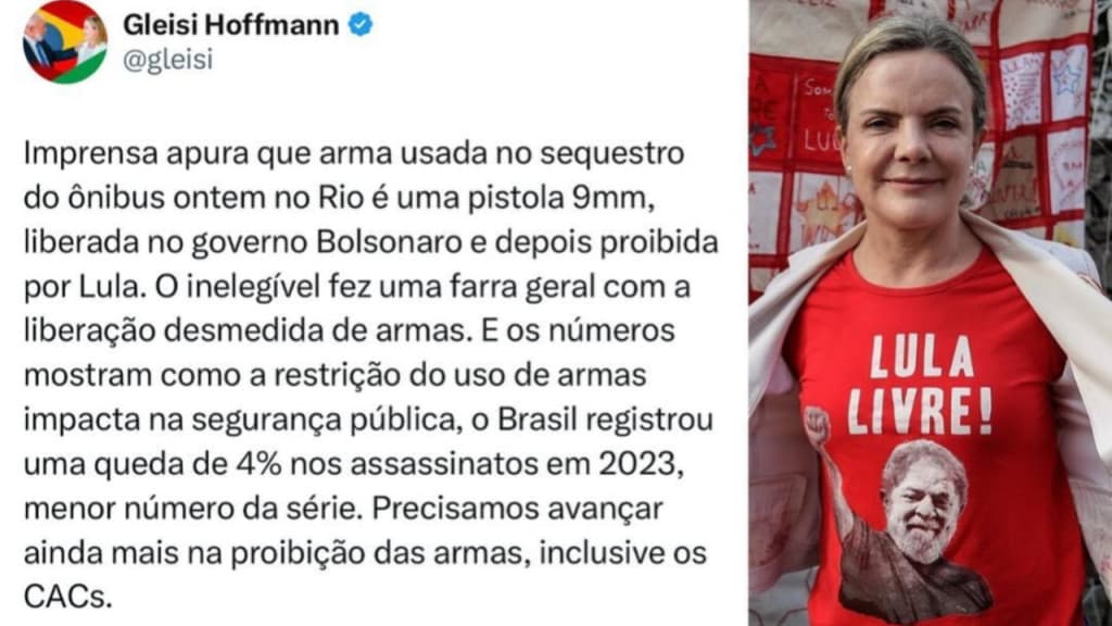 Presidente do PT, Gleisi quer desarmar toda população civil e acabar com clubes de tiro
