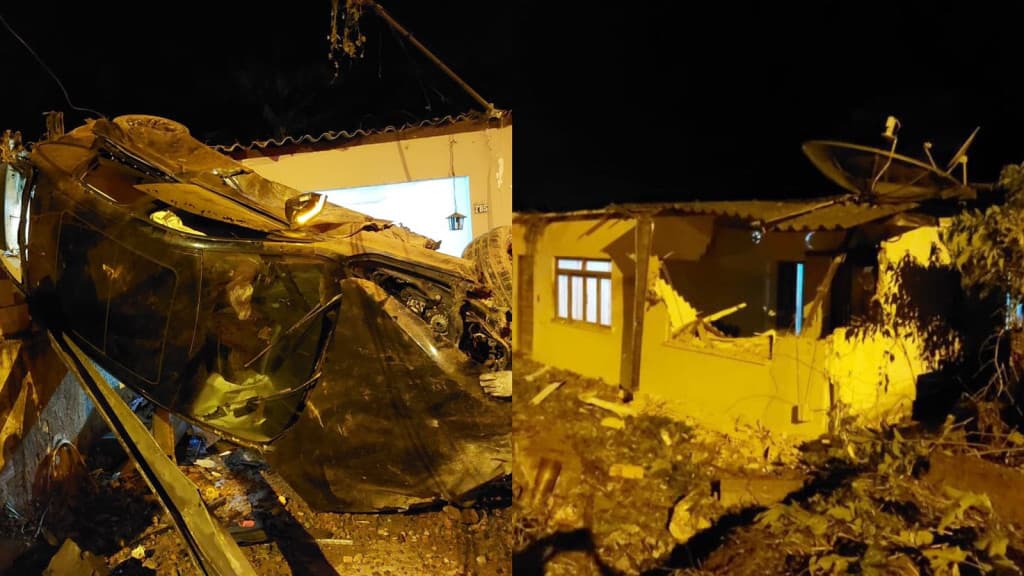 BMW capota e atinge muro de residência