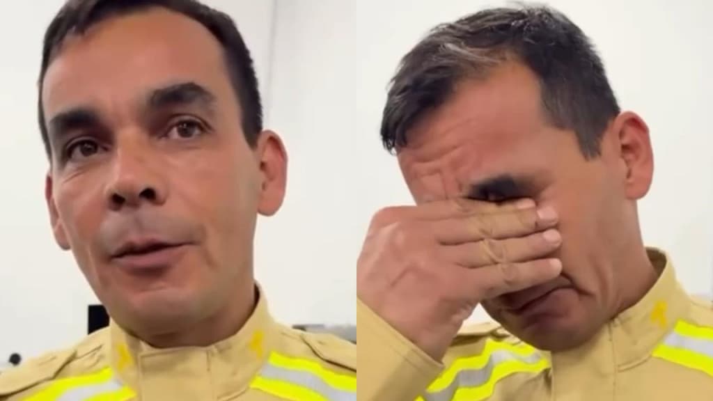 Bombeiro se emociona ao falar da situação no RS “nunca vi isso na minha vida em 30 anos de carreira”