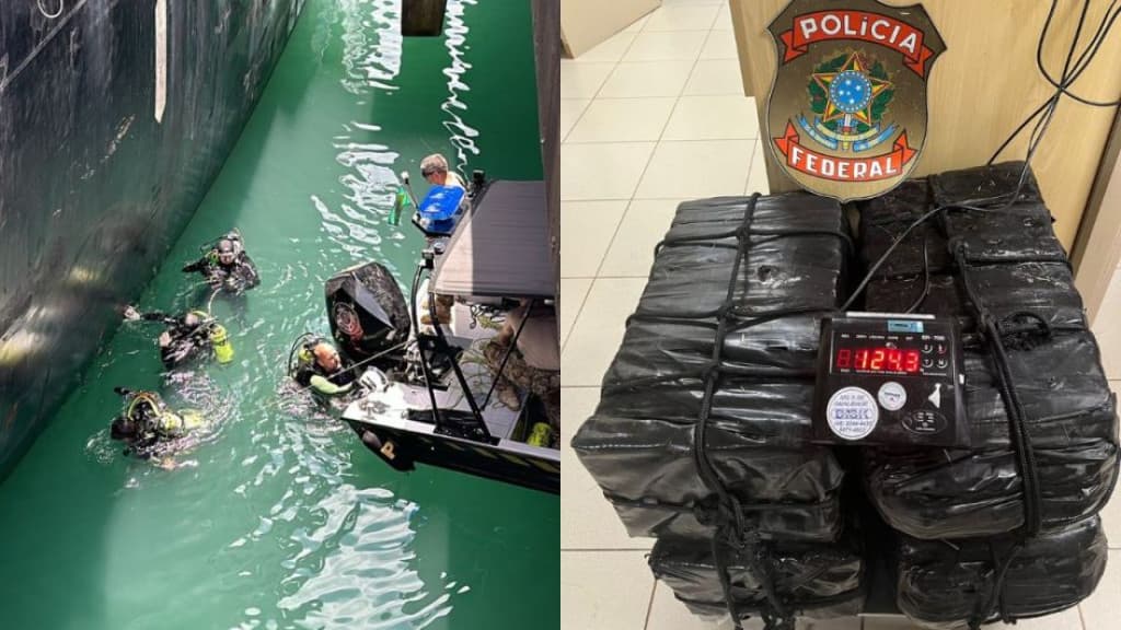 Mergulhadores encontram 124 quilos de cocaína em casco de navio, em Imbituba