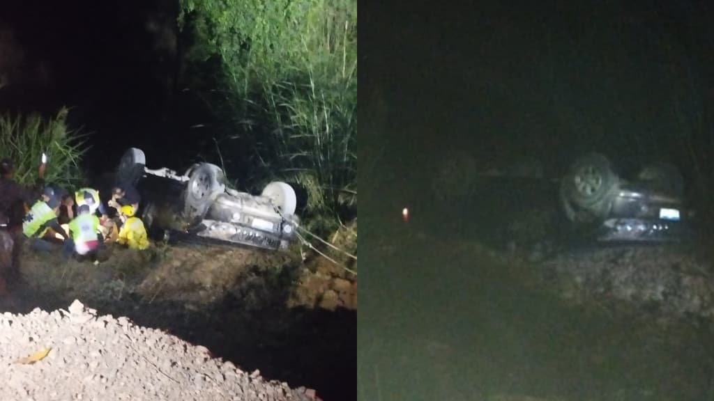 Homem fica preso em caminhonete após capotamento em ribanceira de 15 metros
