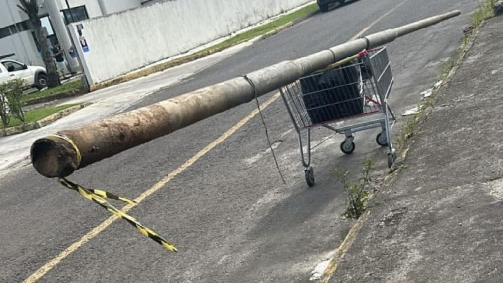Dupla é flagrada carregando poste furtado em carrinho de compras