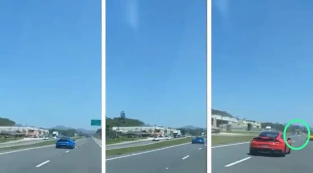Porsche em alta velocidade cai em vala na BR-470