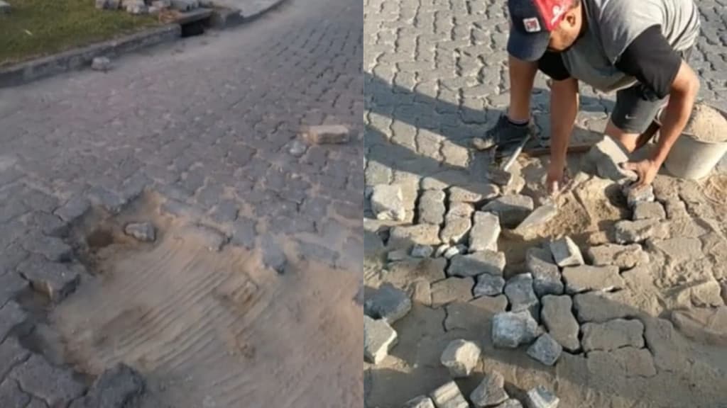 Cansados de esperar pela Secretaria de Obras, motoboys arrumam buracos em Tijucas