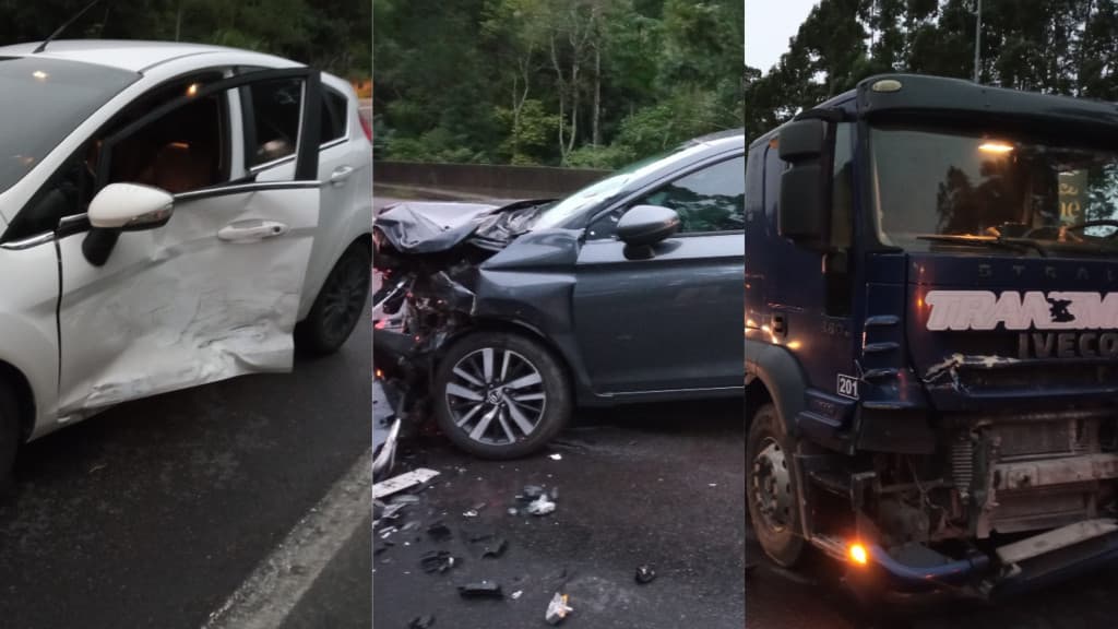 Carreta foge após provocar engavetamento na BR-101, em Itapema