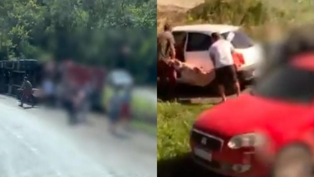 Caminhão carregado de carnes tomba e carga é saqueada na BR-470, em SC