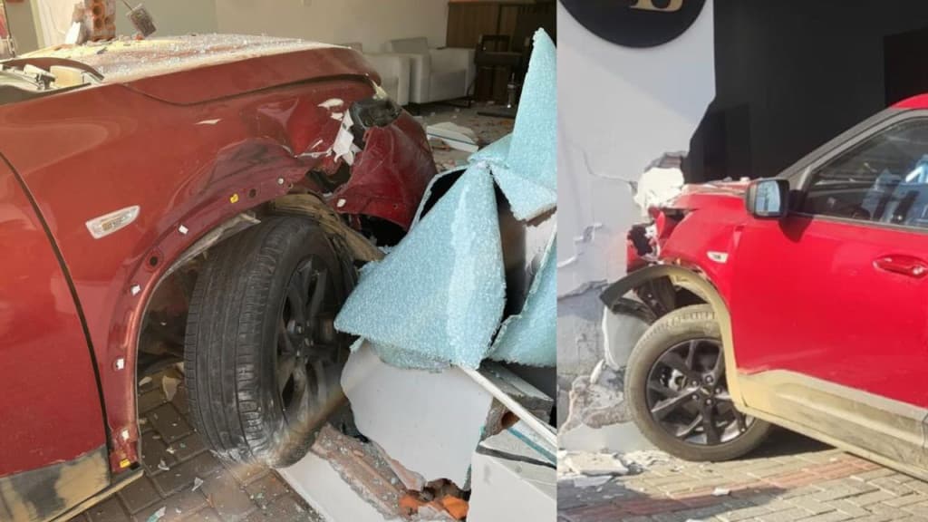 Carro atropela idosa e a arremessa contra salão de beleza