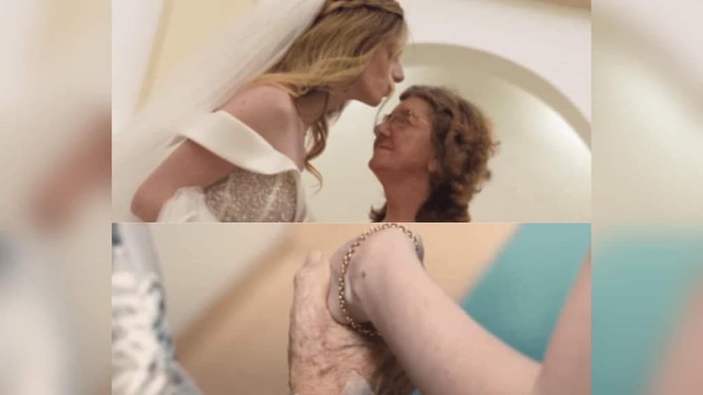 Noiva emociona ao visitar avó hospitalizada antes do casamento em SC