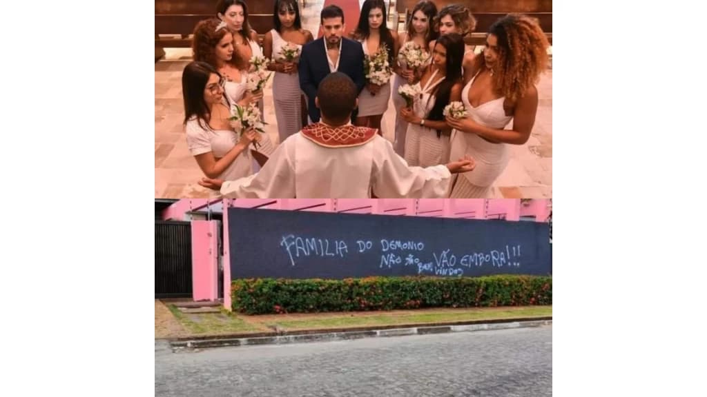 Modelo casado com 8 mulheres tem mansão pichada com ofensas