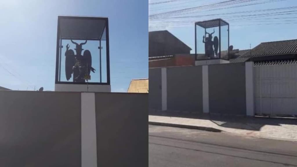 Estátua de cabra preta chifruda causa medo em vizinhos