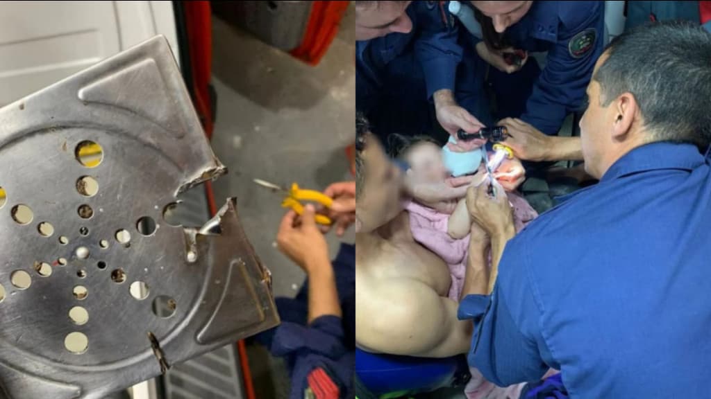 Bebê tranca dedo no ralo de banheiro e bombeiros montam operação de resgate