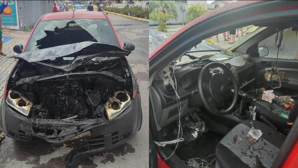 Carro tem problema elétrico e pega fogo em rua de Tijucas