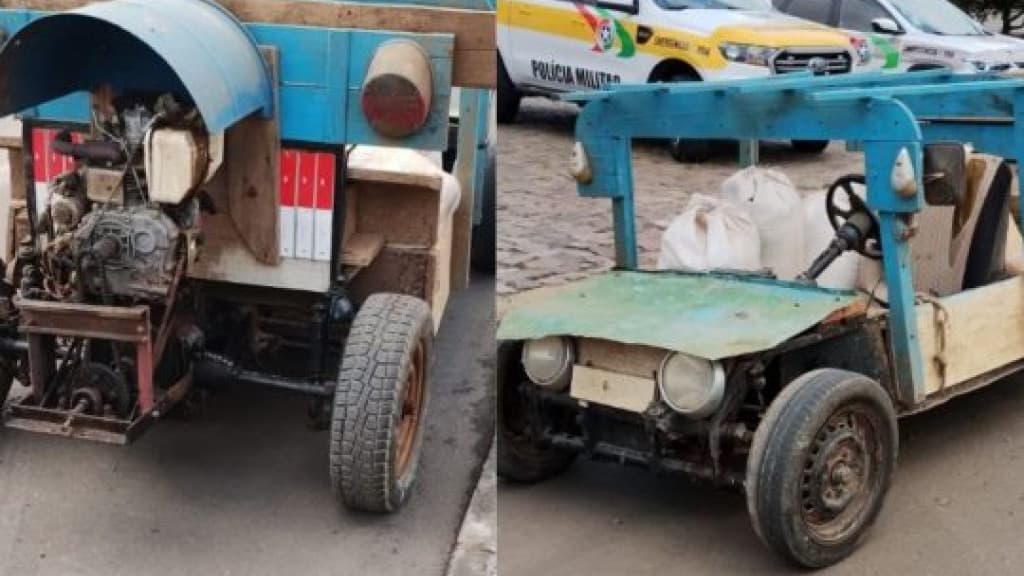 “Relíquia dos Flintstones”: Veículo sem vidros e de madeira é apreendido em rodovia de SC