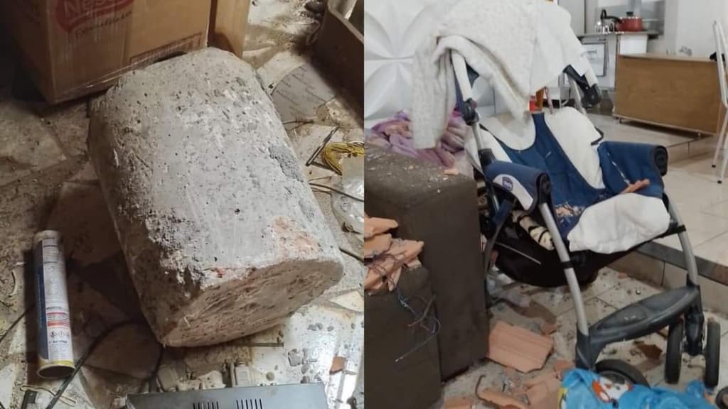 Bebê escapa após jaú de construção quase cair na sua cabeça, em SC