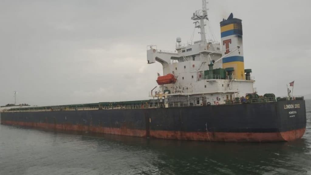 Navio carregado de soja encalha em São Francisco do Sul