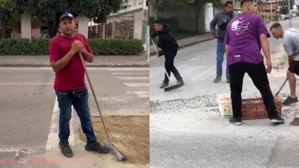 Cansados de esperar, motoboys se mobilizam para tapar buracos em Tijucas