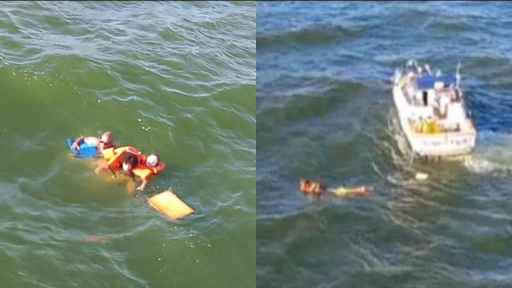 Barco afunda e família é resgatada após horas à deriva no mar de Penha