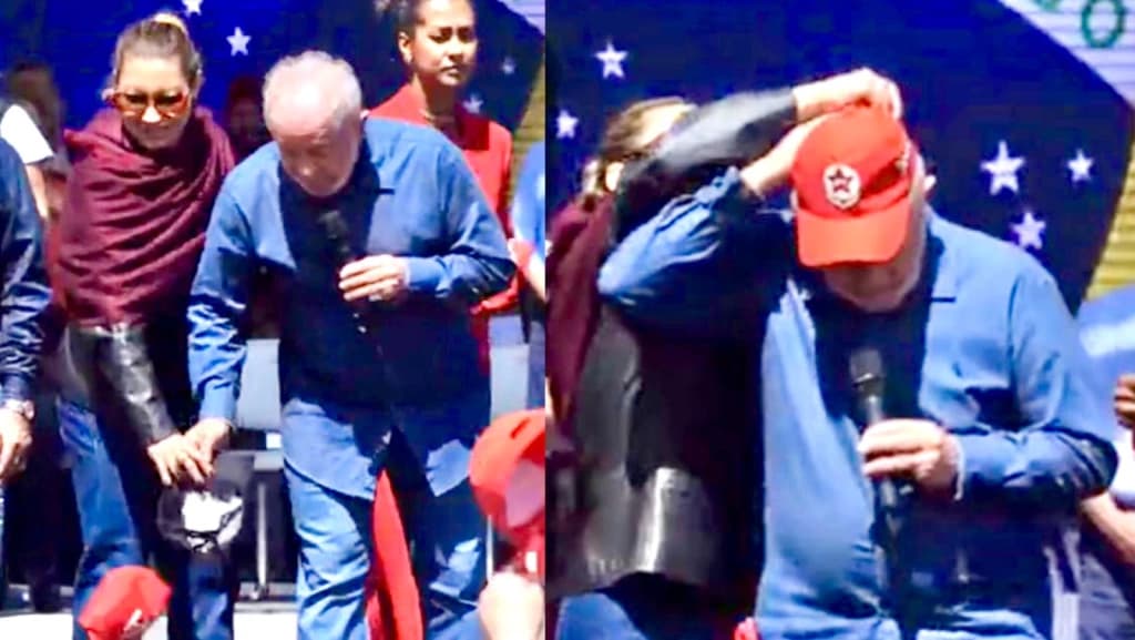 Lula interrompe discurso para pedir boné de apoiador