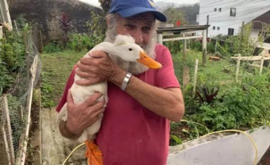 Aposentado faz sucesso com marreco de estimação  em SC