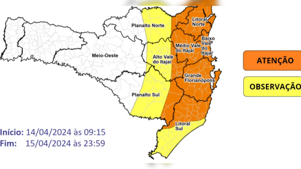 Chuva volumosa persiste até segunda-feira em Santa Catarina