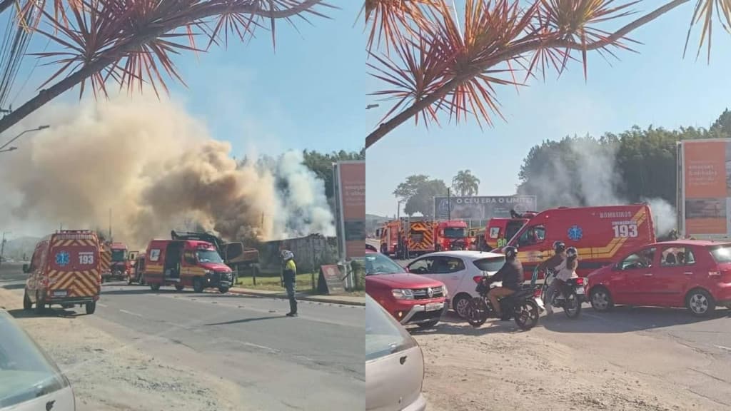 Contêiner pega fogo e mobiliza bombeiros em Camboriú