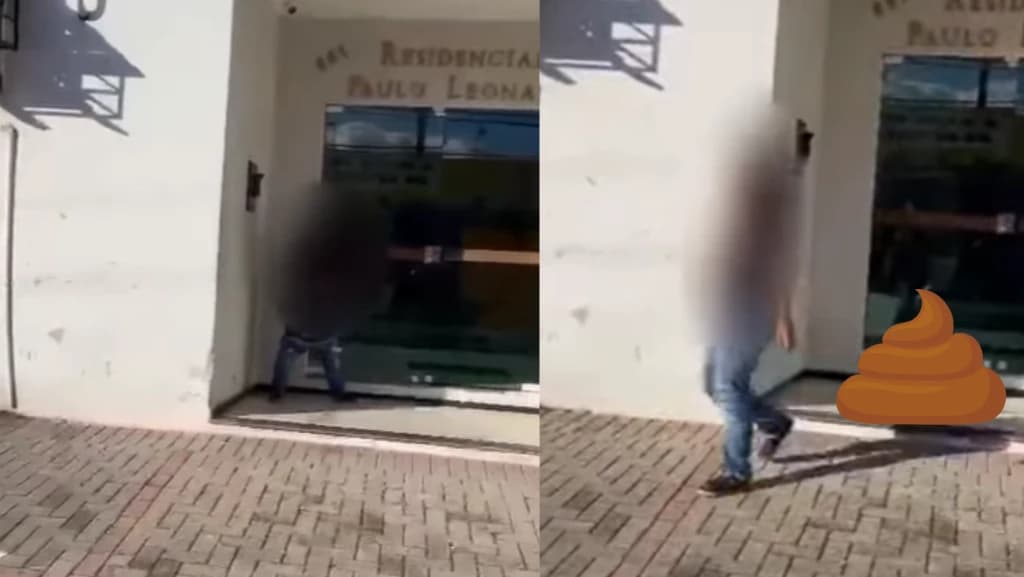 Mulher é flagrada fazendo cocô na entrada de prédio em Balneário Camboriú