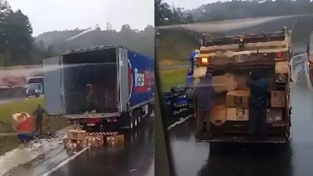 Caminhoneiro da Havan leva pedrada na cabeça e carga é saqueada após acidente