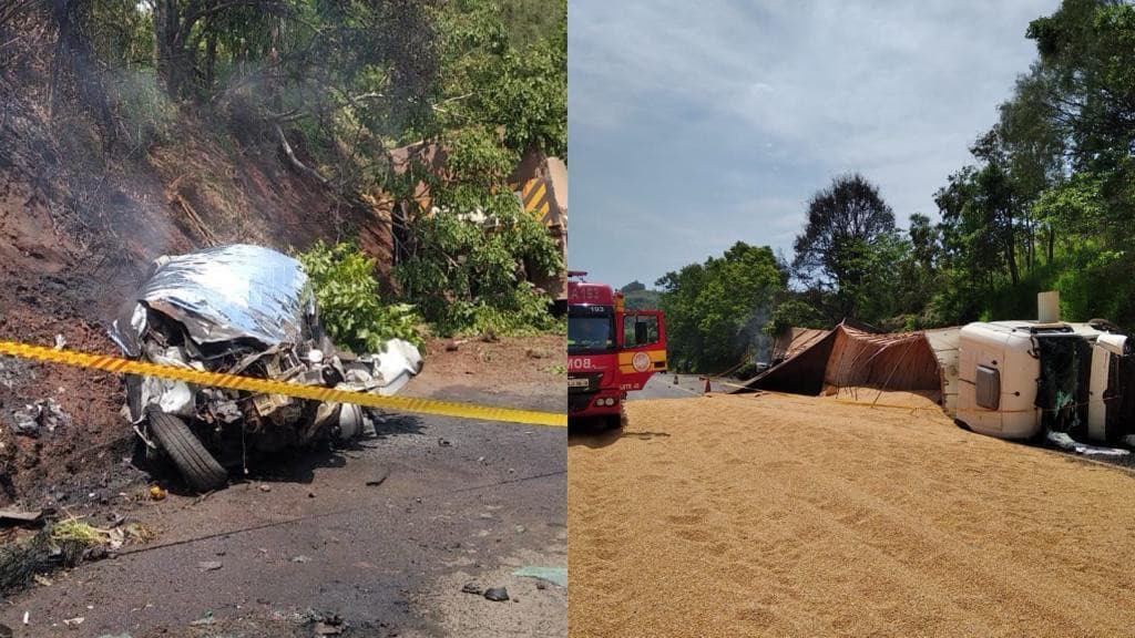 Motorista morre carbonizado após colisão frontal entre carro e caminhão