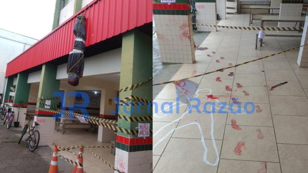 Alunos montam decoração de Halloween simulando ataque em escola de SC