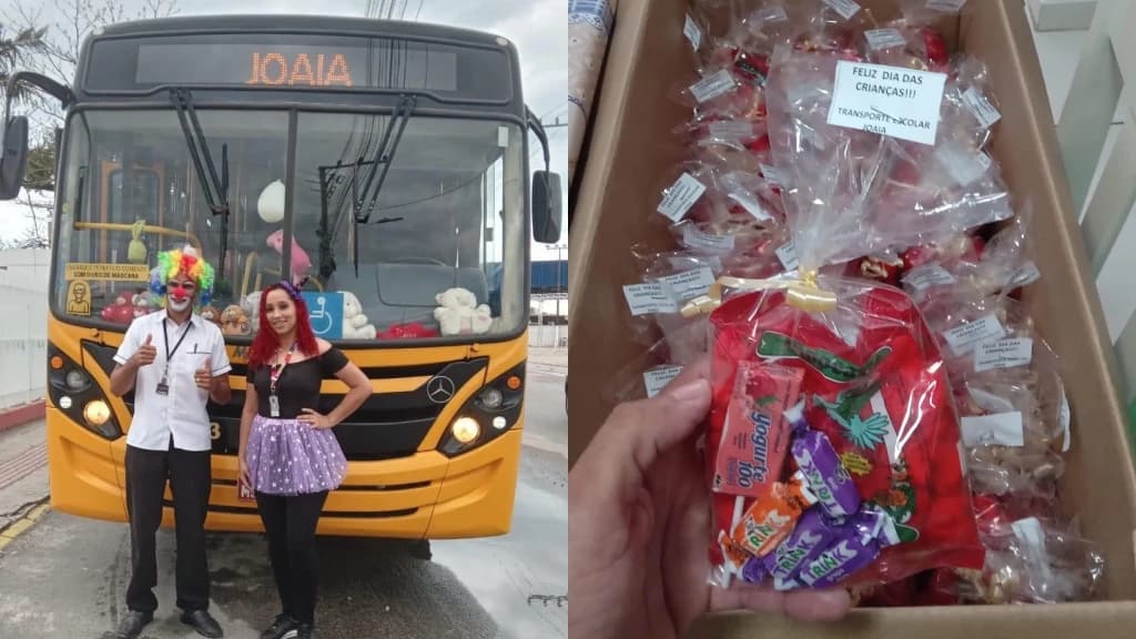 Motorista e monitora escolar de Tijucas presenteiam alunos pelo Dia das Crianças