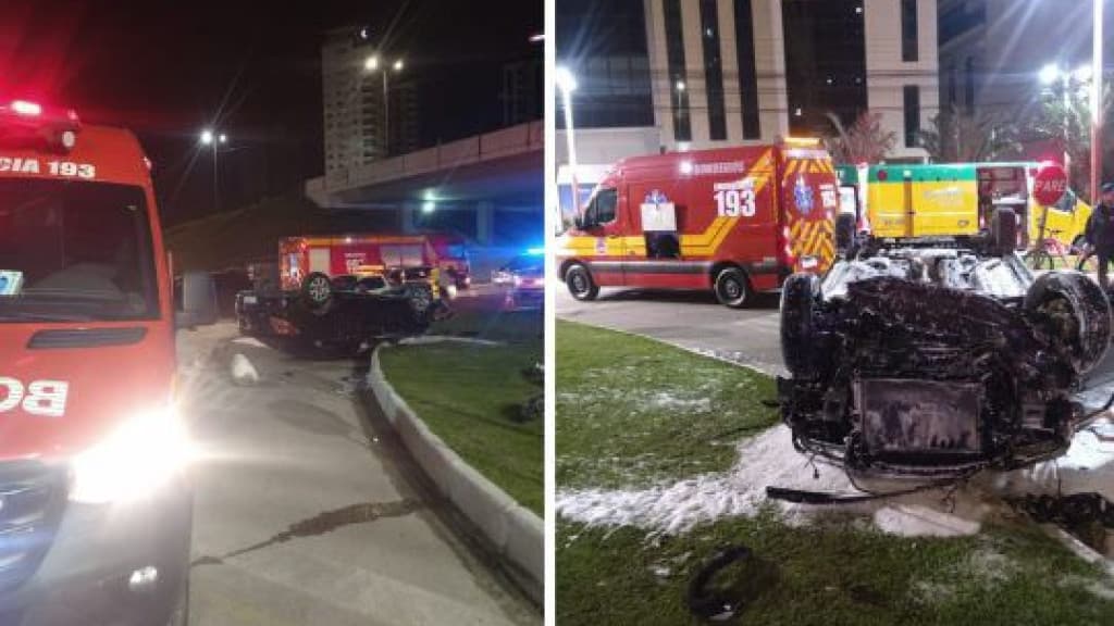 Ocupantes fogem após capotar carro no “túnel da Havan”, em Itapema