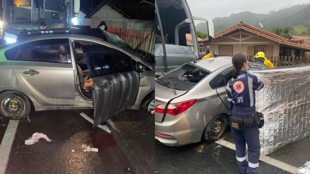 Casal morre ao ter veículo atingido por ônibus