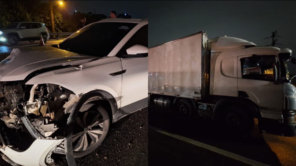Acidente envolvendo carro e carreta deixa ferido na BR-101