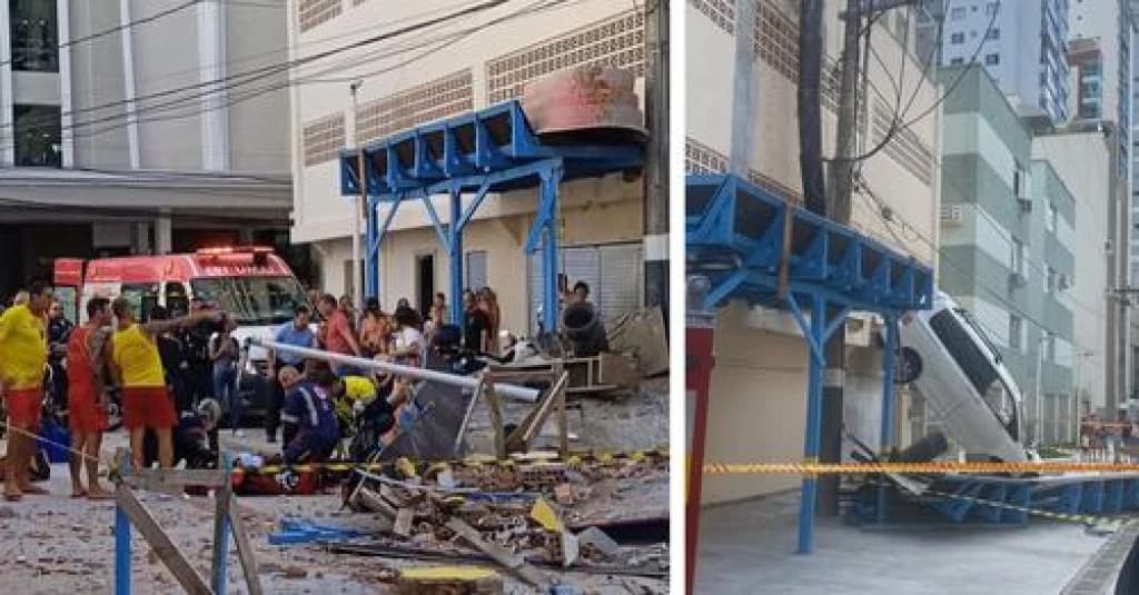 Mulher está em estado grave após carro despencar de garagem em BC