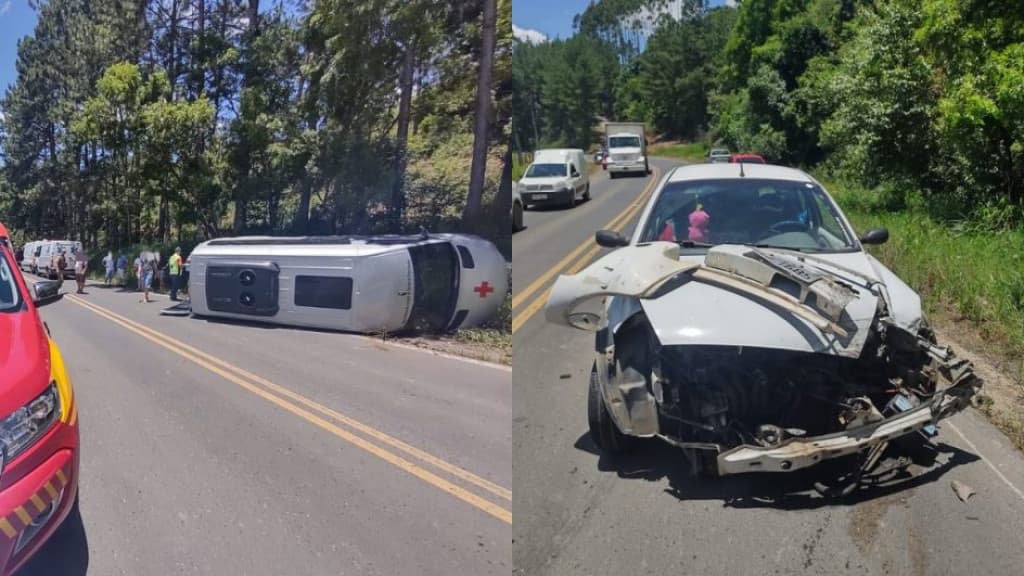 Van transportando bebê e pacientes tomba após acidente na SC-110