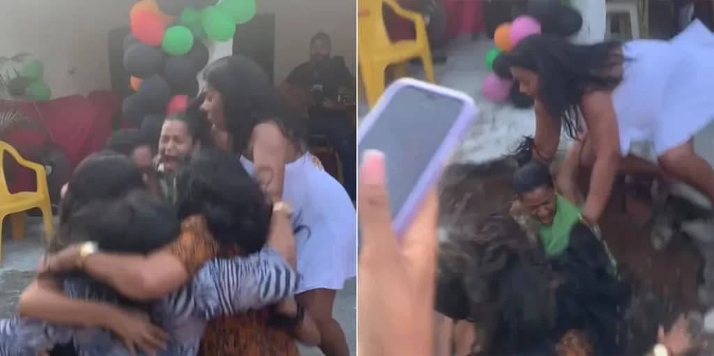 Vídeo viraliza na web após família cair dentro de fossa durante festa