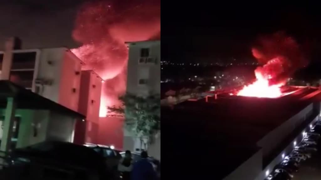 URGENTE: Loja é destruída em incêndio em bairro alagado de Porto Alegre